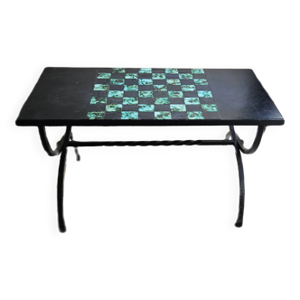 Table basse petits carreaux faience verte et noire