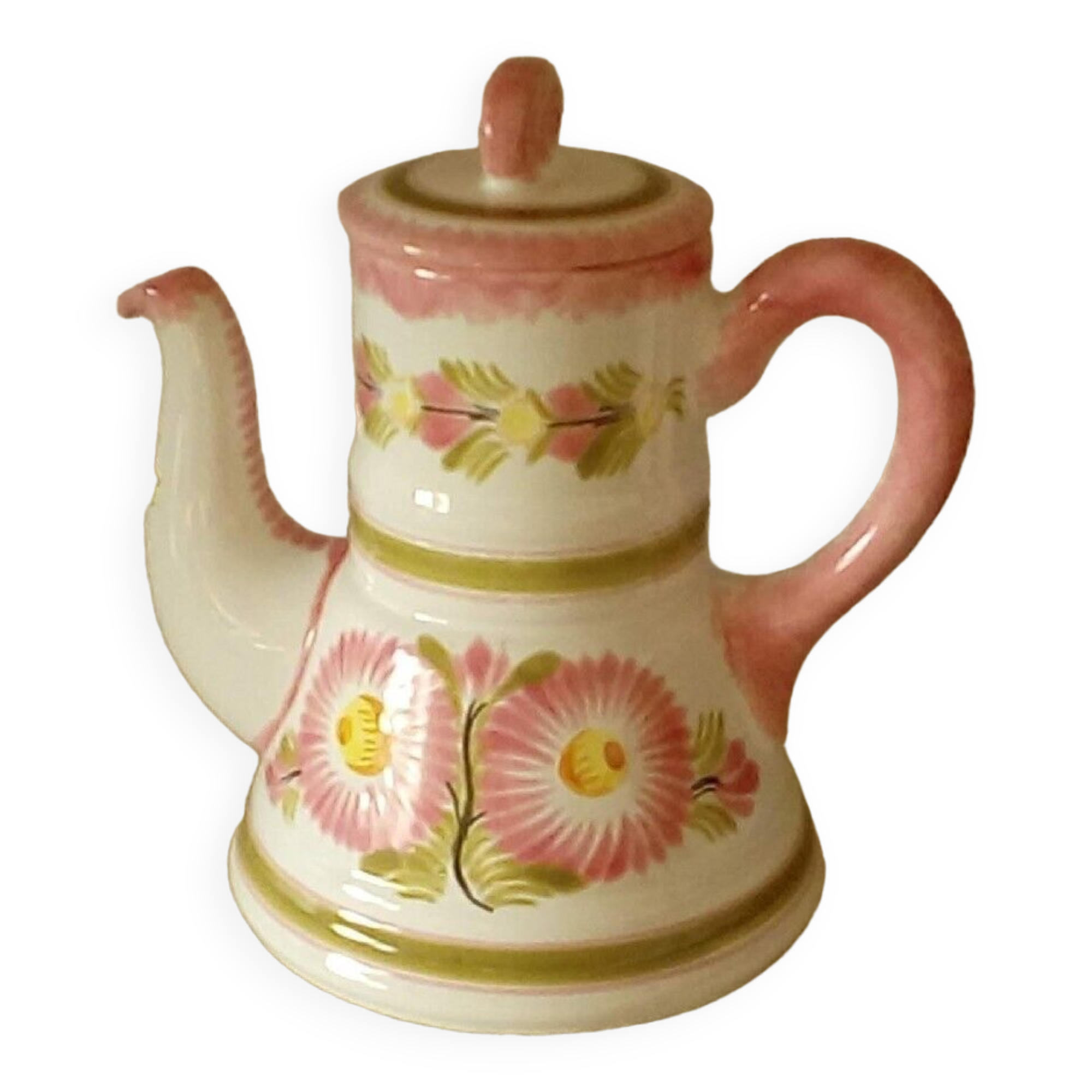Cafetiere en faience Henriot Quimper rose