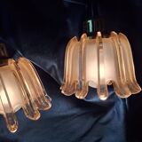 Set of 3 Doria pendant lights in brass and amber-coloured glass, 1960s