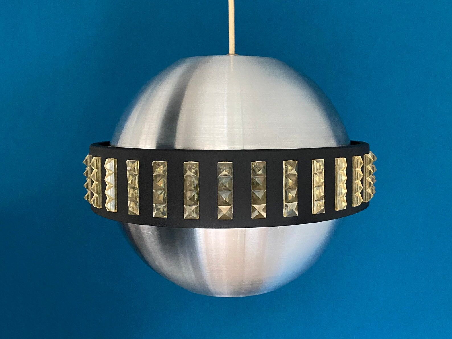 Vintage Space Age RVS Hanging Lamp with acrylic inserts, Mid Century Pendant