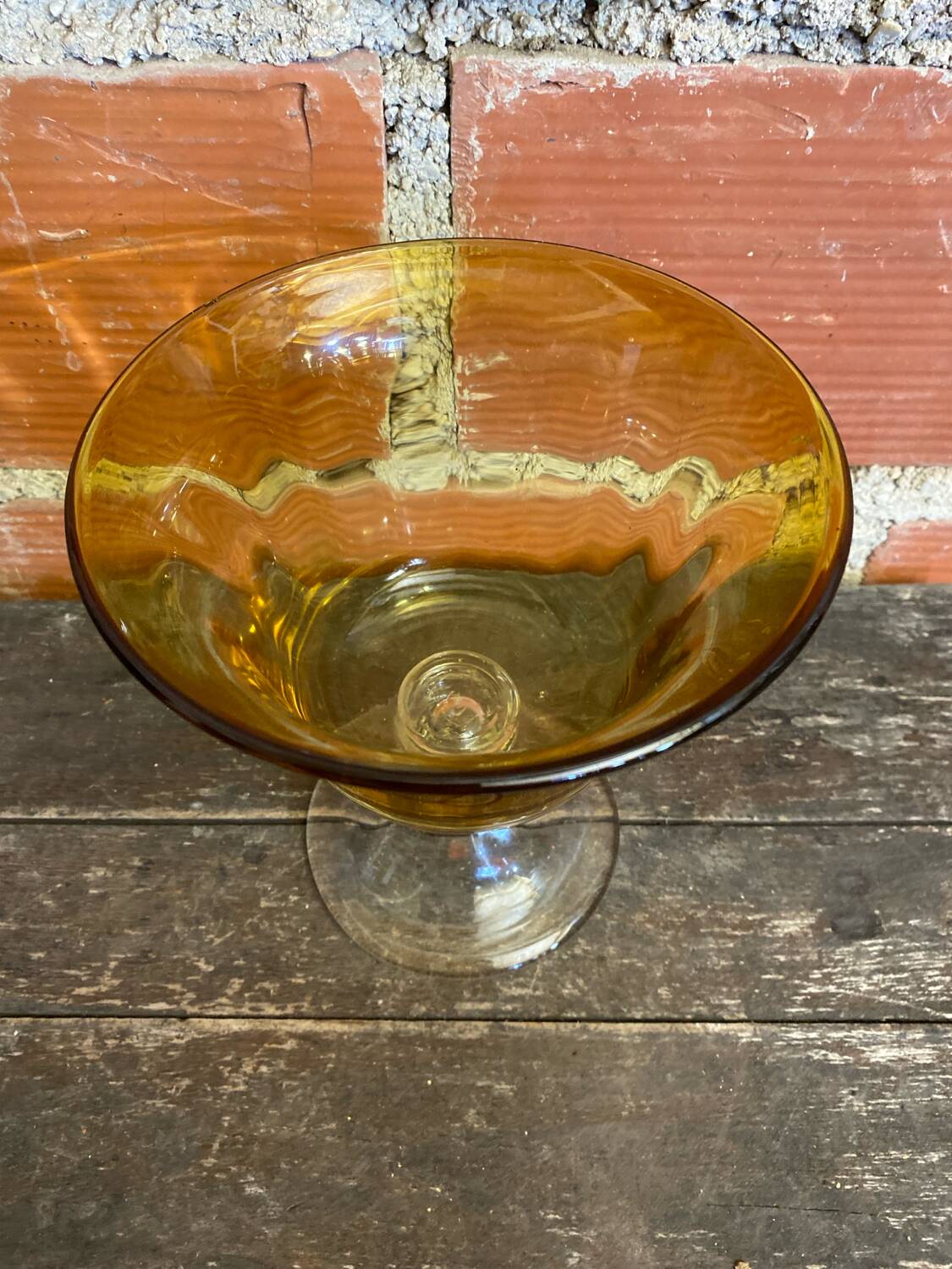 Empty Fruit Bowl Pocket Vase Transparent & Amber Vintage #D756