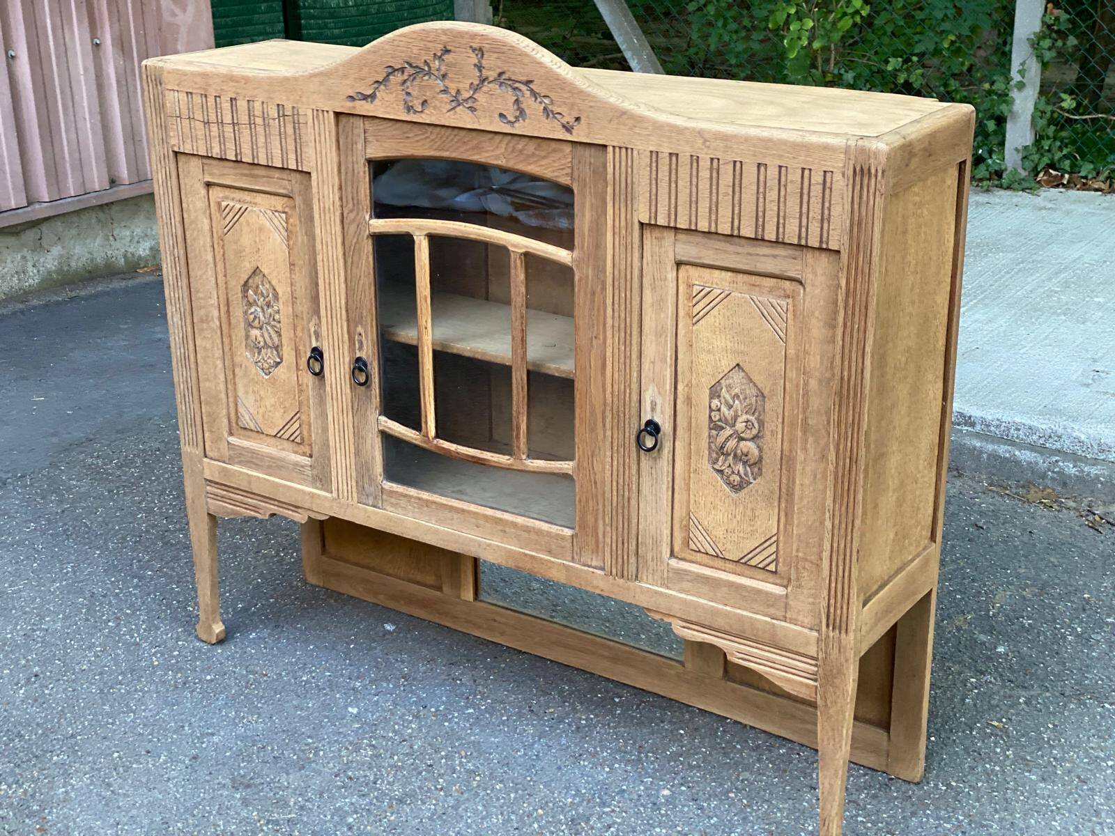 Vintage solid wood art deco 1940s display cabinet