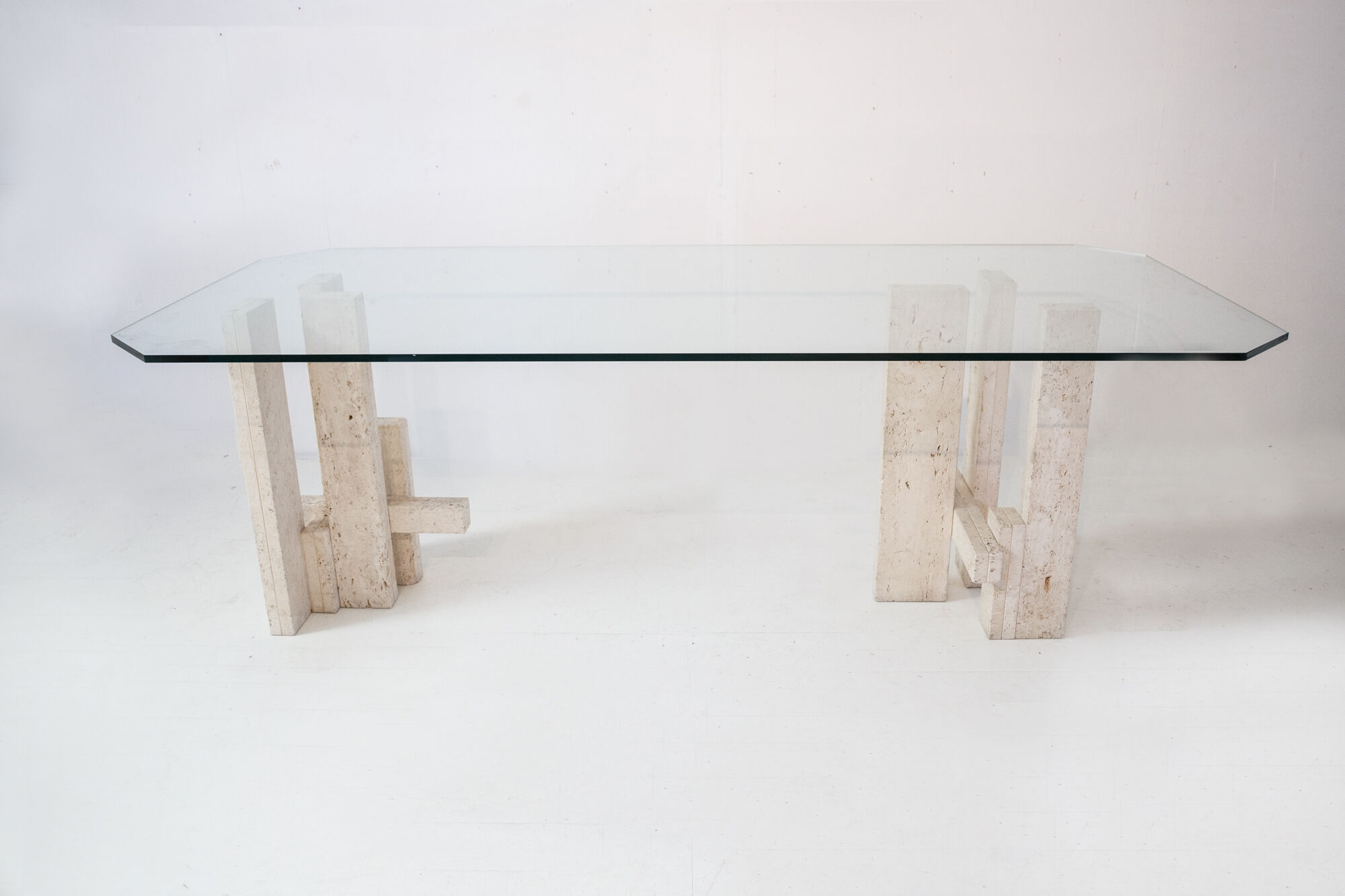Rare architectural travertine table by Willy Ballez
