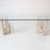 Rare architectural travertine table by Willy Ballez