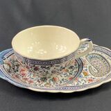 Lunch toast cup and its large earthenware saucer from Gien, Cashmere decor