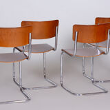 Set of four bauhaus beech chairs, restored, germany, 1930s