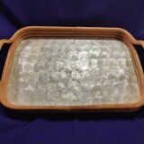 Vintage rattan and mother-of-pearl tray from the 60s