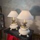 pair of table or bedside lamps in white ceramic with brass tripod 45x3