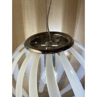 Contemporary transparent and white sphere pendant in murano glass