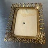 Vintage gold colored metal picture frame 15.5 cm x 12.5 convex glass