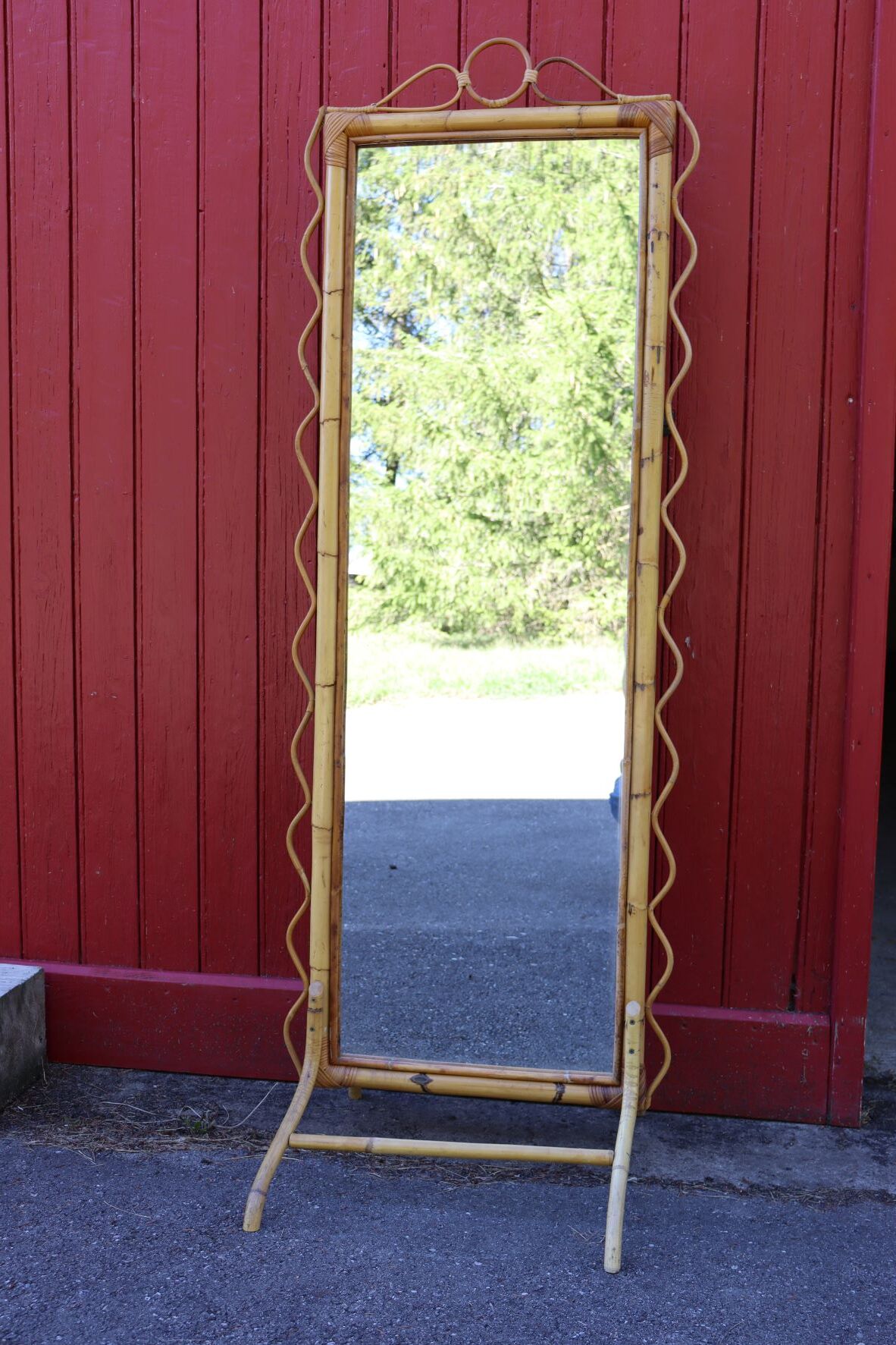 Rattan psyche mirror