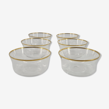 Suite of 6 crystal cups with golden edges