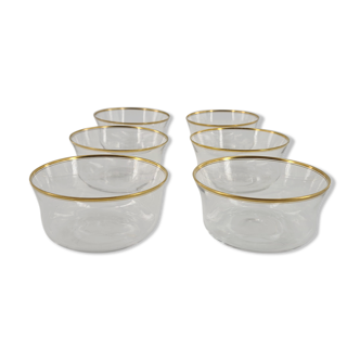 Suite of 6 crystal cups with golden edges