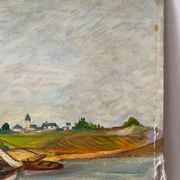 Bateaux au petit port, signé F. Lombard