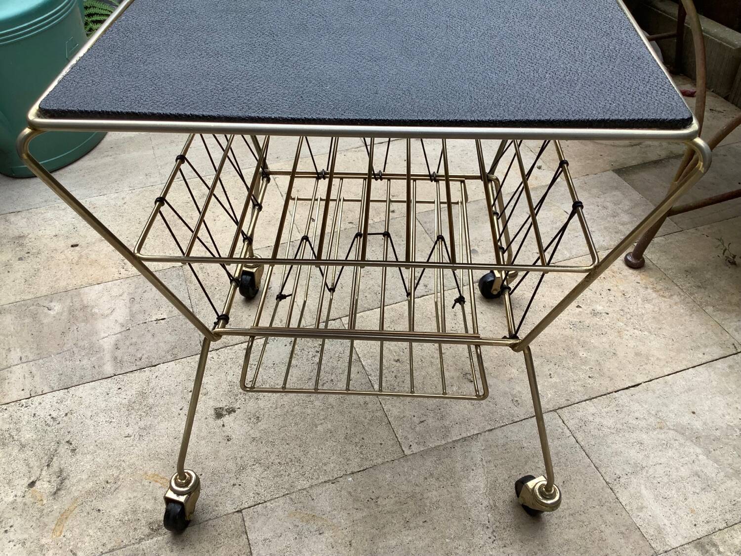 Coffee table with vinyl magazine holder 1960s