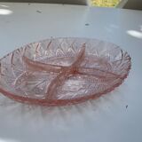 Aperitif servant in pink glass, embossed patterns, vintage