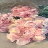 François Félix Roubaud Still life oil on wooden panel bouquet roses peonies XIX