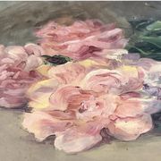 François Félix Roubaud Still life oil on wooden panel bouquet roses peonies XIX