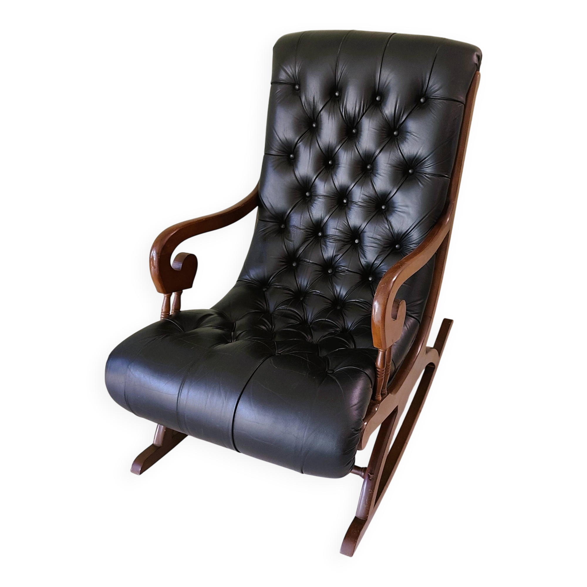 Black leather rocking Chesterfield armchair