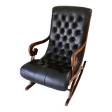Black leather rocking Chesterfield armchair