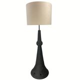 Brutalist ceramic floor lamp with bouclé shade, Dutch 1960s