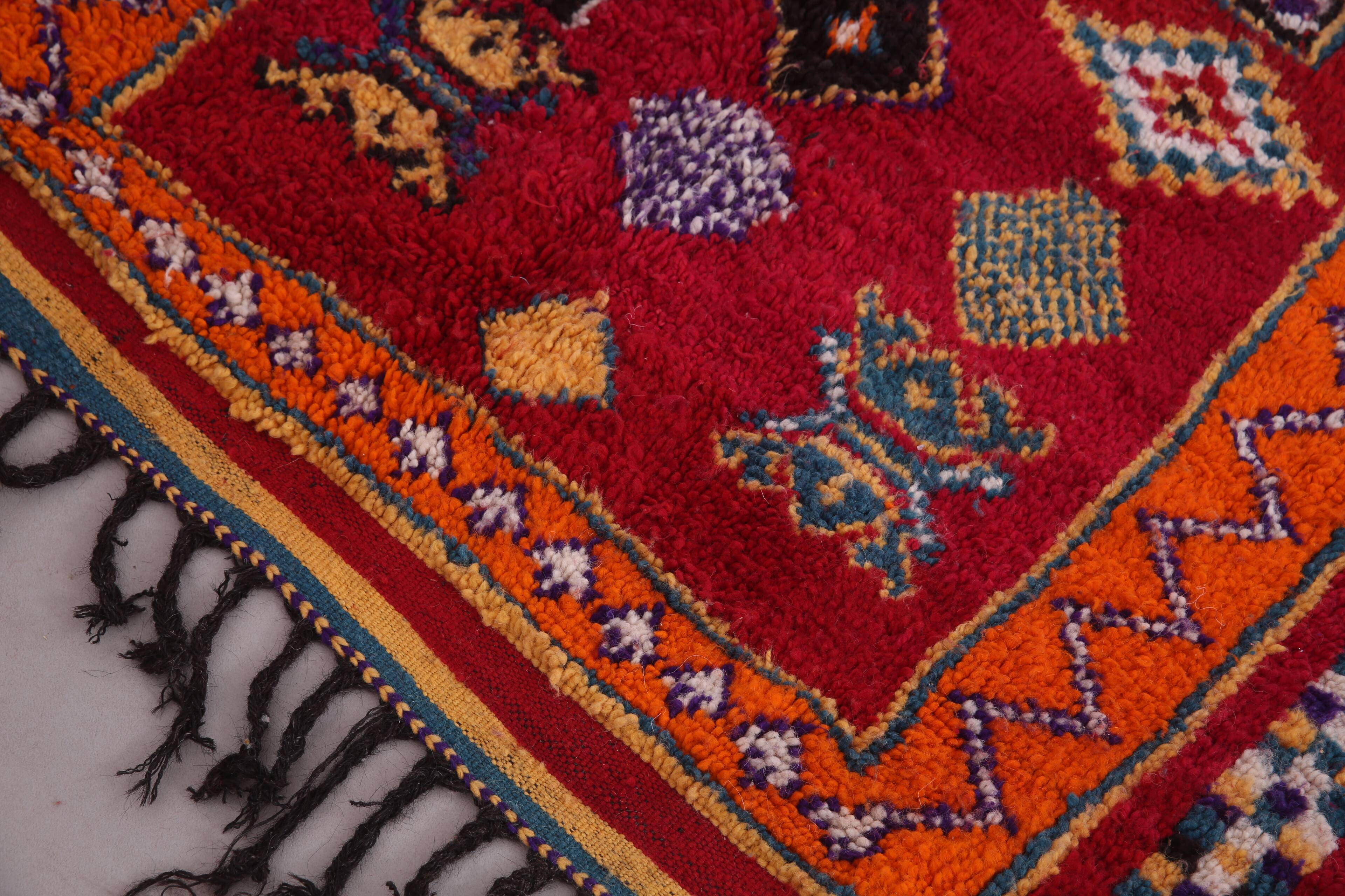 Red Vintage Moroccan Runner Rug 137 x 363 cm - Berber Wool Rug Hallway
