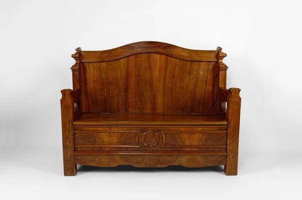 Banc coffre Napoléon III en noyer, vers 1860