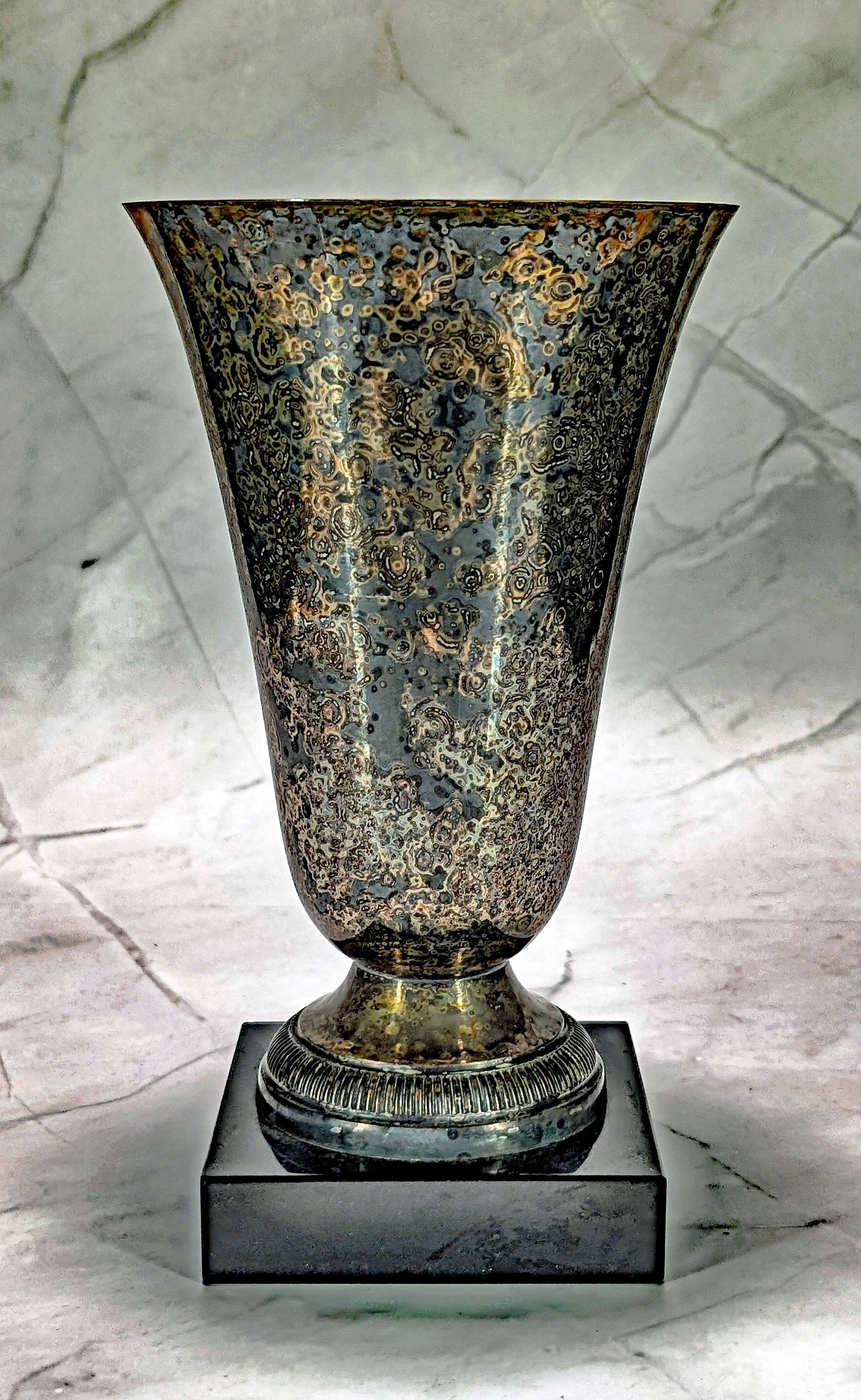 Antique Patinated Silver-Plated Metal Coupe – Vintage Decorative Bowl