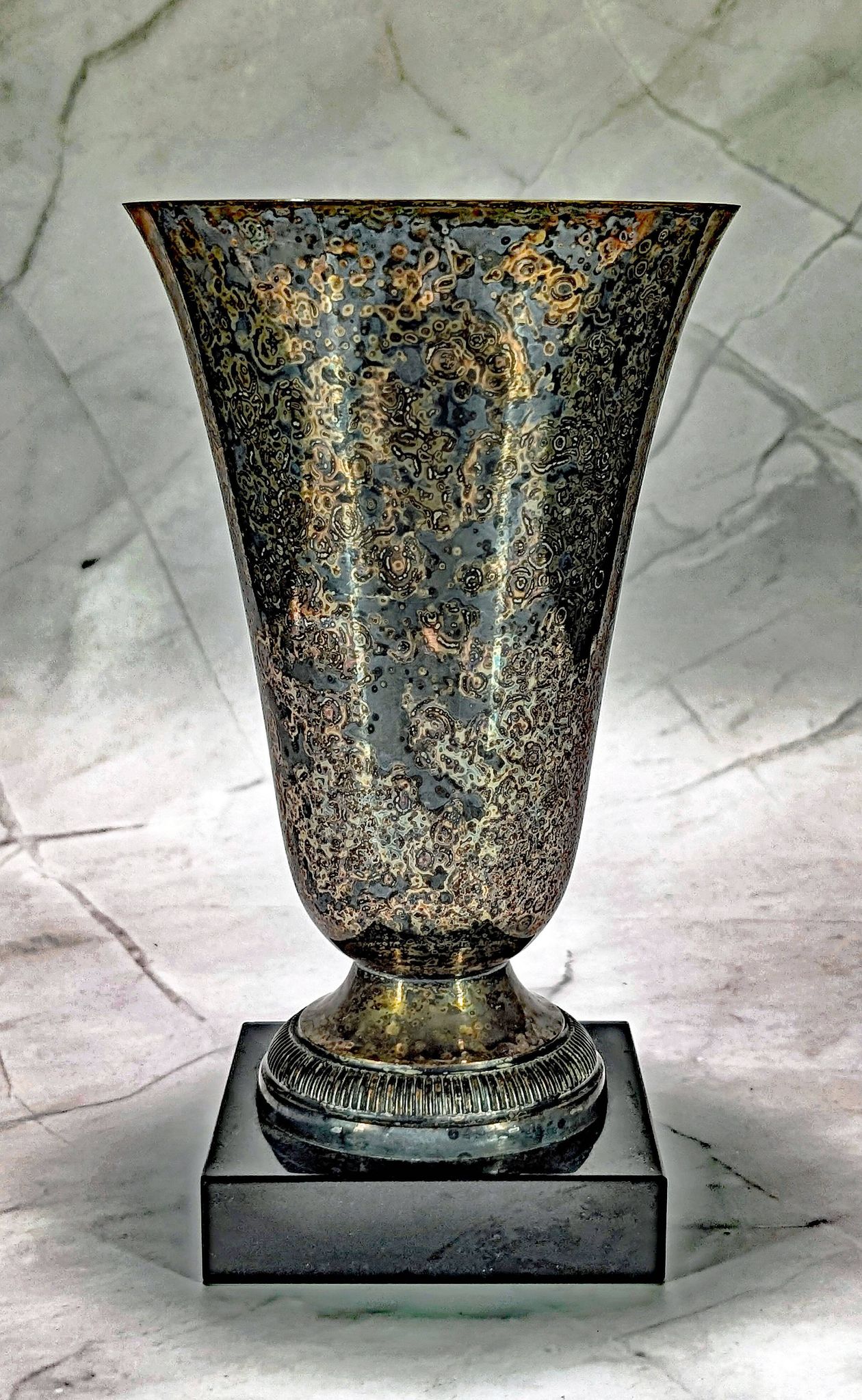 Antique Patinated Silver-Plated Metal Coupe – Vintage Decorative Bowl