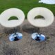 Pair of Vintage Chrome and Light Beige Skai Armchairs