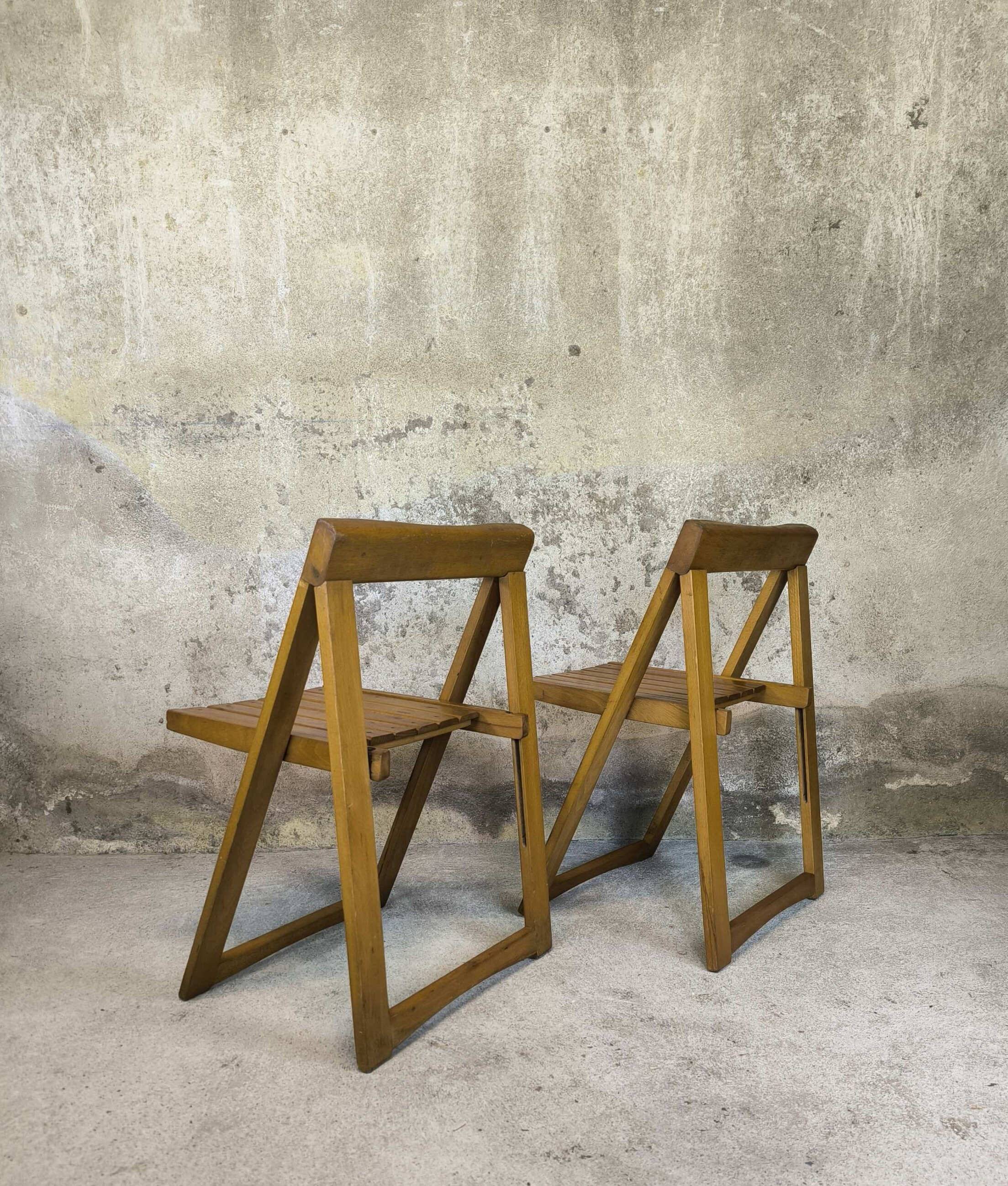Pair of vintage folding wooden chairs by Aldo Jacober