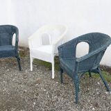 3 vintage rattan armchairs, adult size, 1960s
