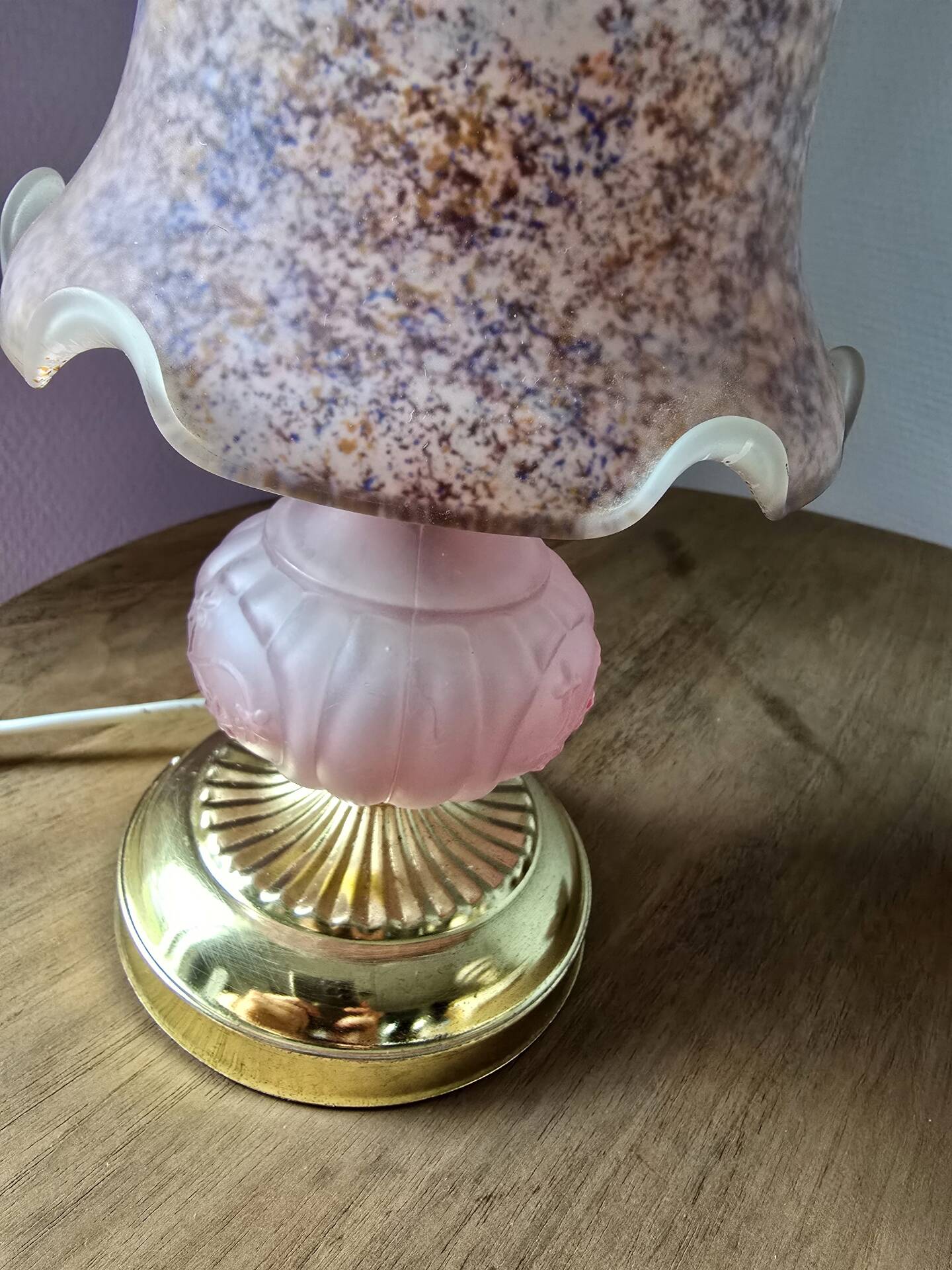 Vintage mushroom lamp pink heart - frosted glass tulip