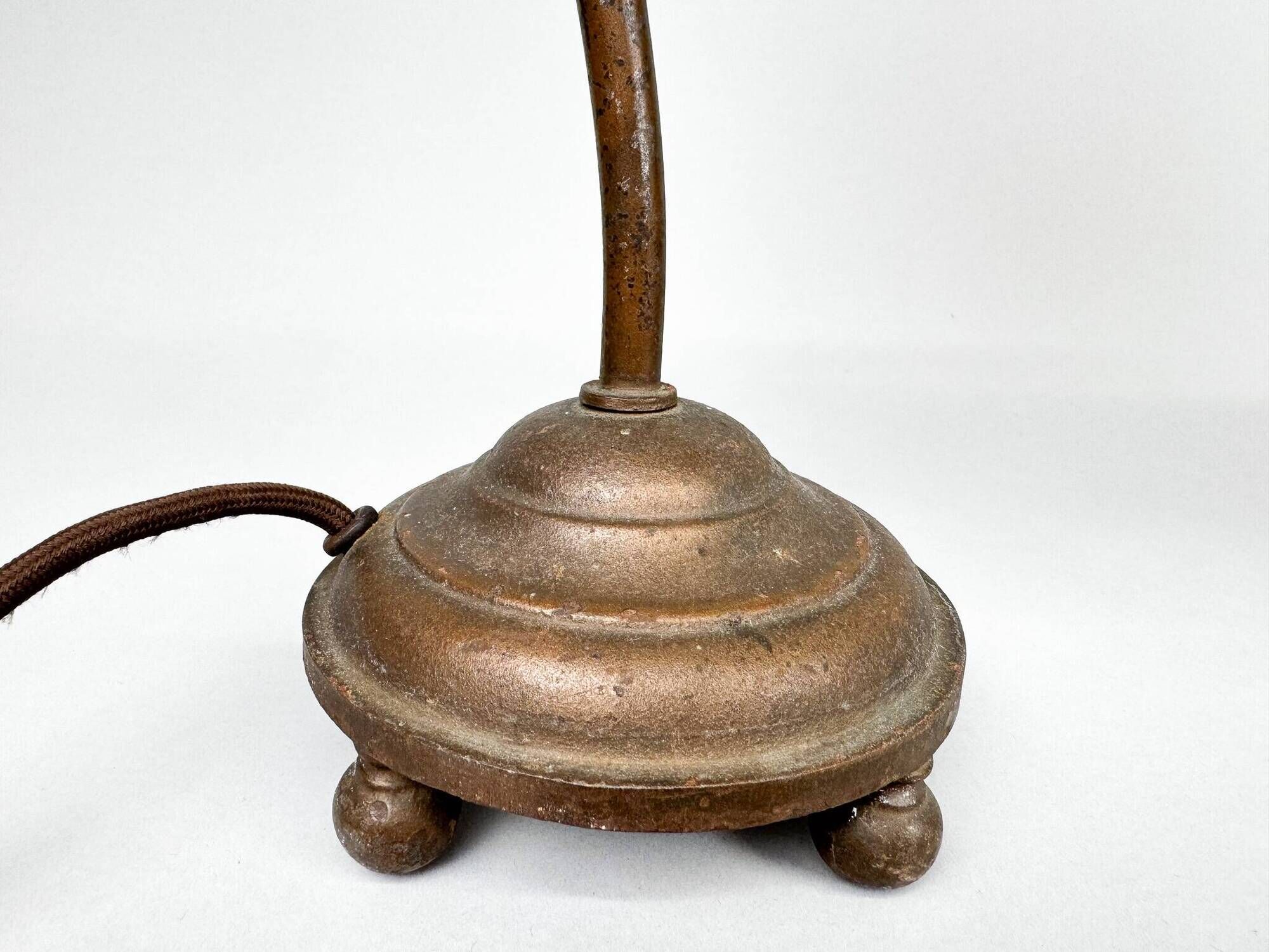Pair of Unique 1920's Enamel & Cast Iron Desk Lamps, Czechoslovakia