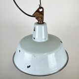Suspension en émail gris industriel avec plateau en fonte années 1960