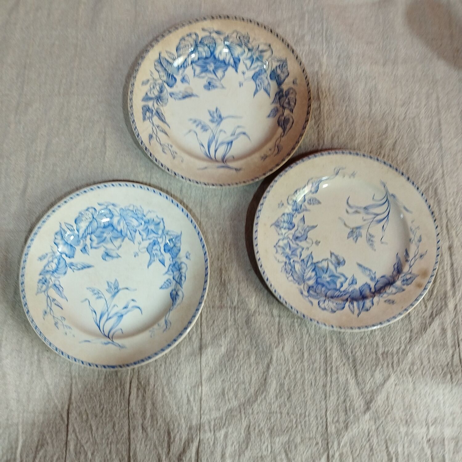 Set of three HB English porcelain plates