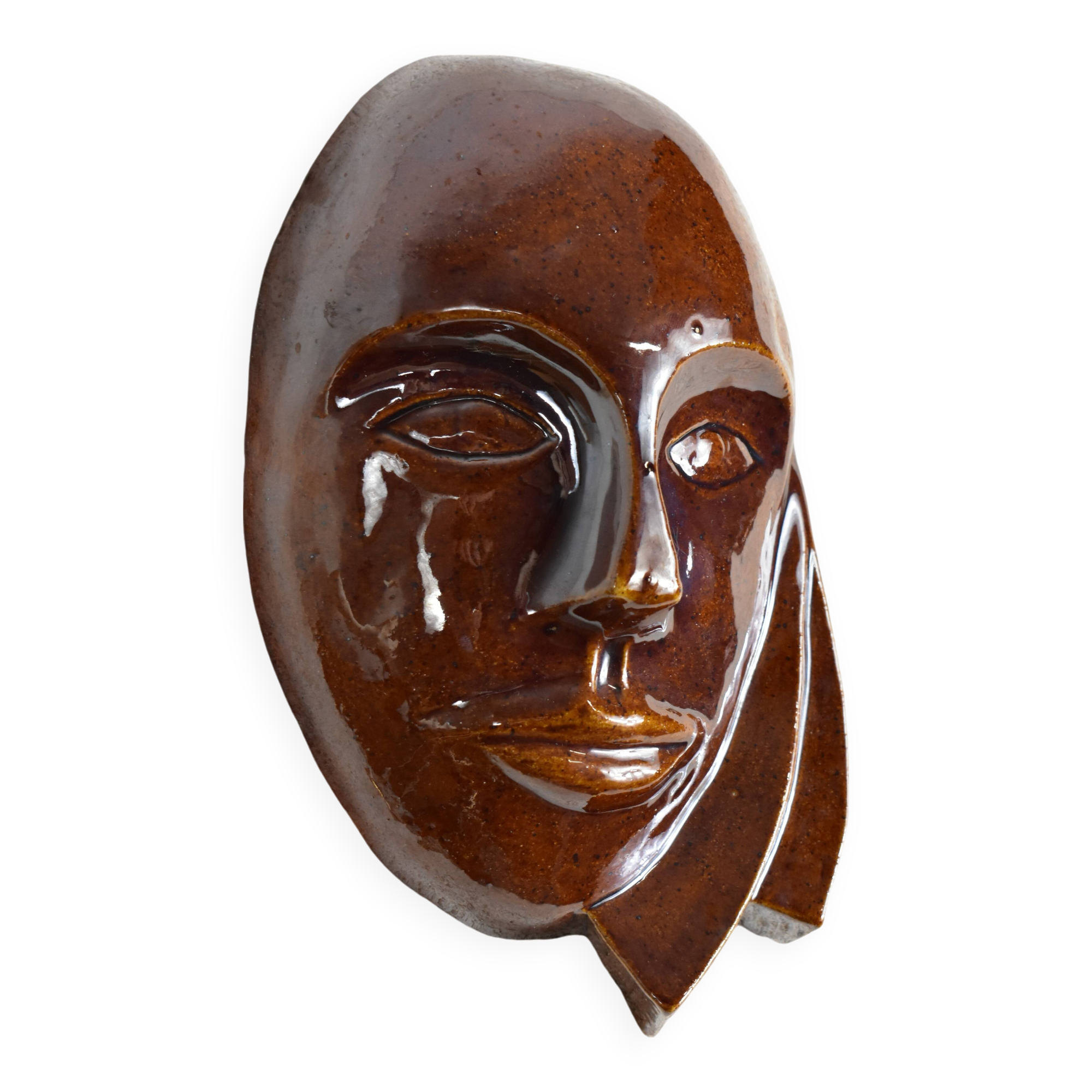 Signed brown enamel mask