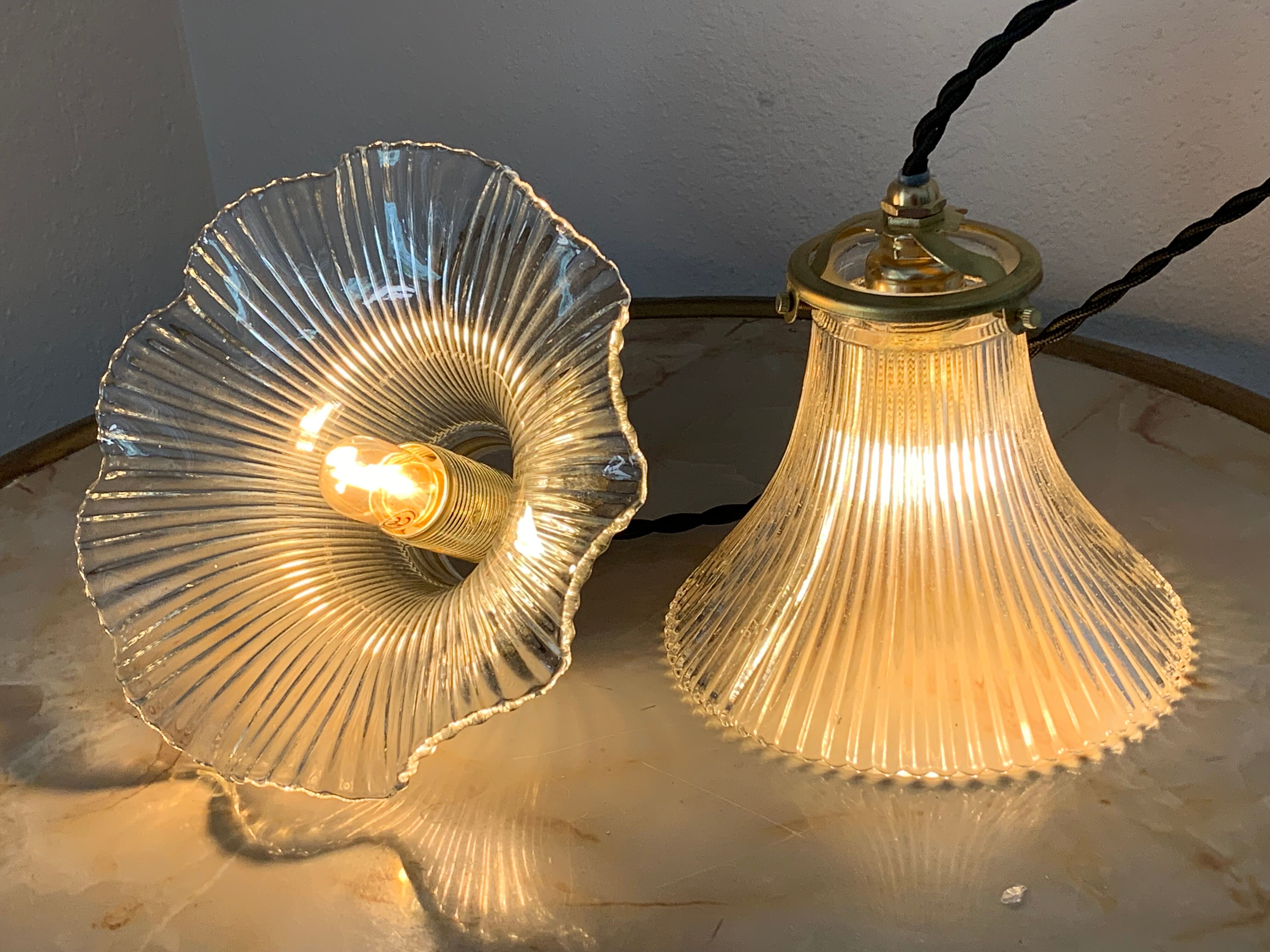 Duo lamps Holophane floral style
