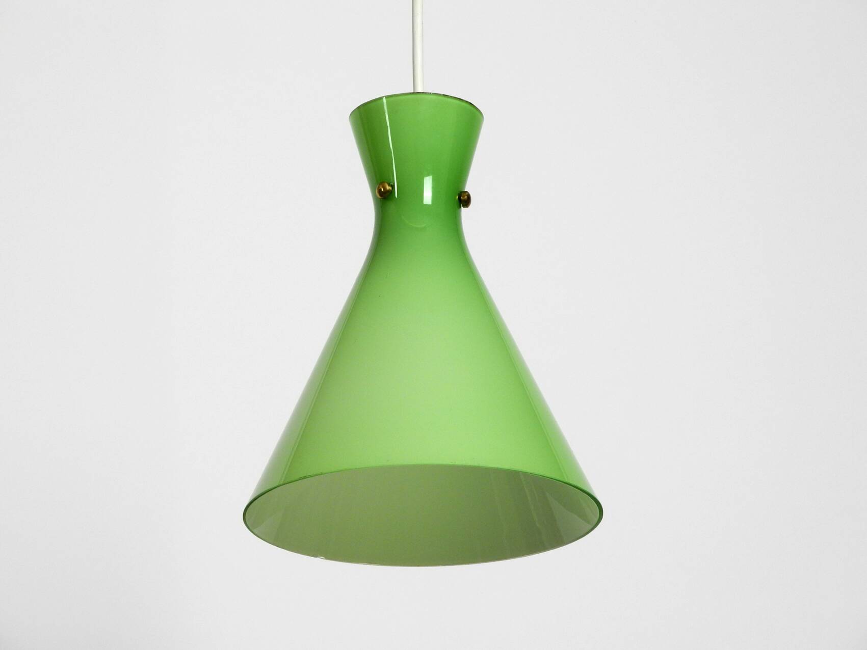 Very beautiful Mid Century flashed glass Diabolo pendant lamp in Green