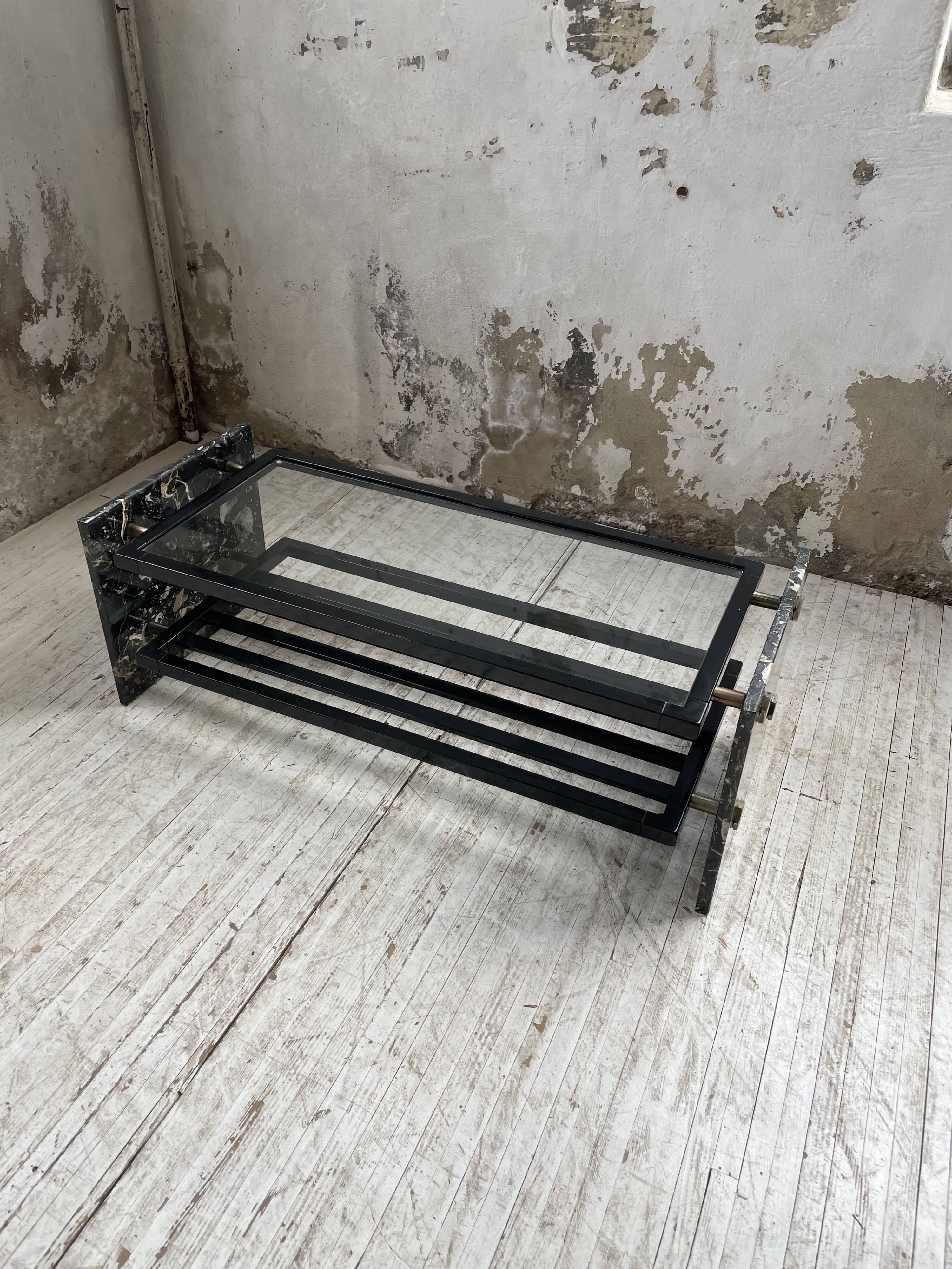 80s Italian marble and glass coffee table