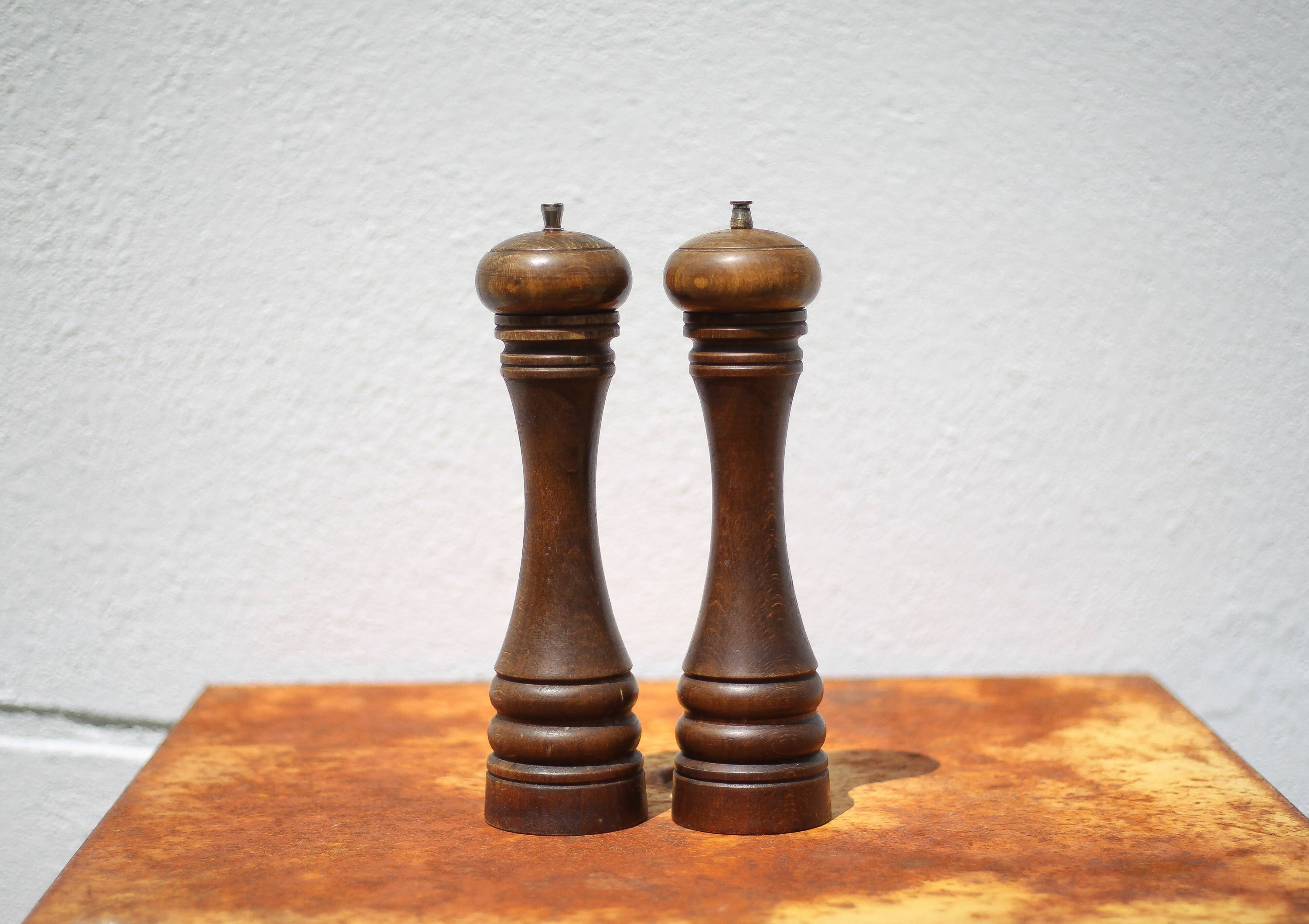 Salière et poivrière grand modèle Marlux, moulin à poivre et salière bois vintage