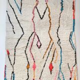 Moroccan Berber carpet Azilal ecru with colorful patterns 298x186cm