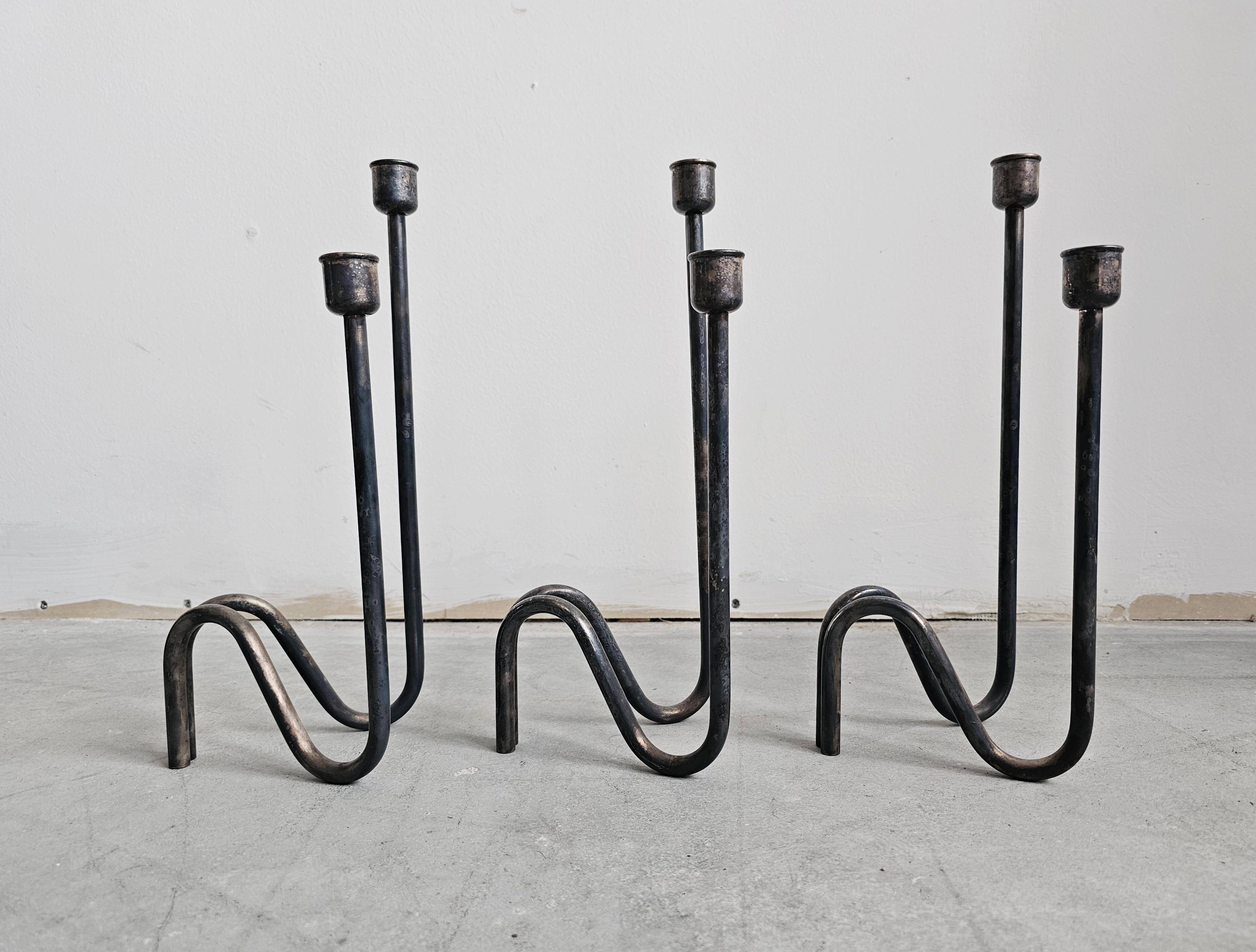 Set of 3 modern mid-century candle holders by Lino Sabattini