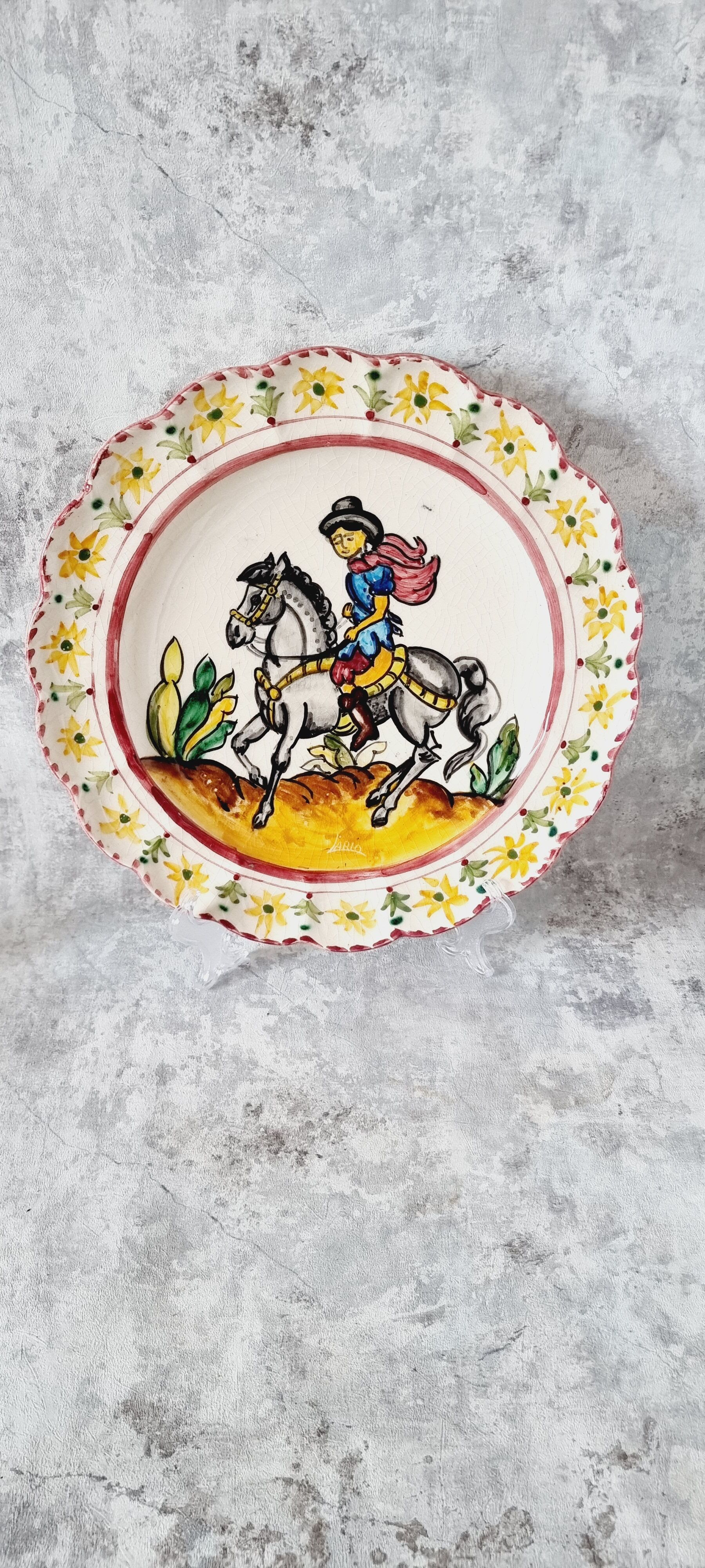Old Spanish ceramic plate of the nineteenth century hand painted. Unique piece