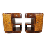 Pair of Art Decò bedside tables in walnut and thuja