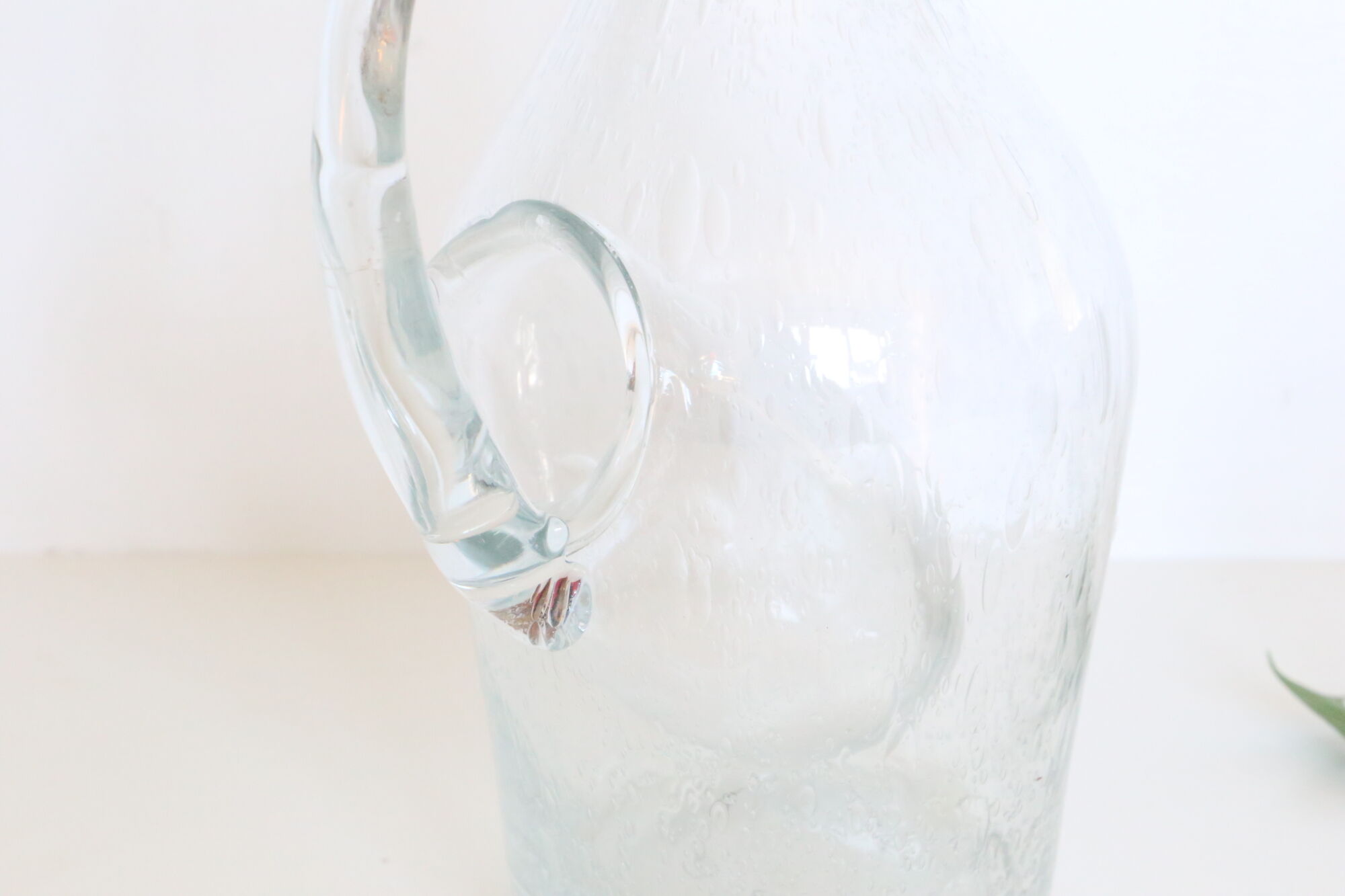 Bubbled glass pitcher with ice tank, handcrafted, French vintag manufacturing