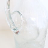 Bubbled glass pitcher with ice tank, handcrafted, French vintag manufacturing