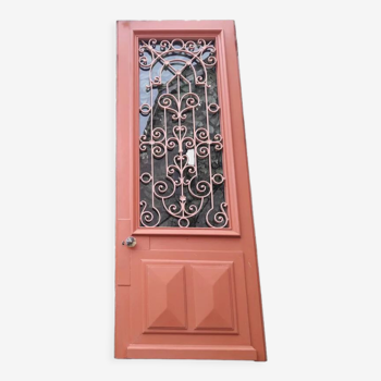 Porte 264x99cm d’entrée noyer chêne grille fer forgé panneau vitré ouvrant