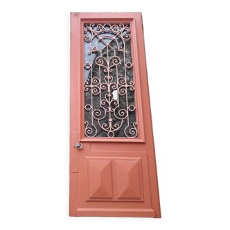 Door 264x99cm entrance walnut oak wrought iron grid glazed panel opening