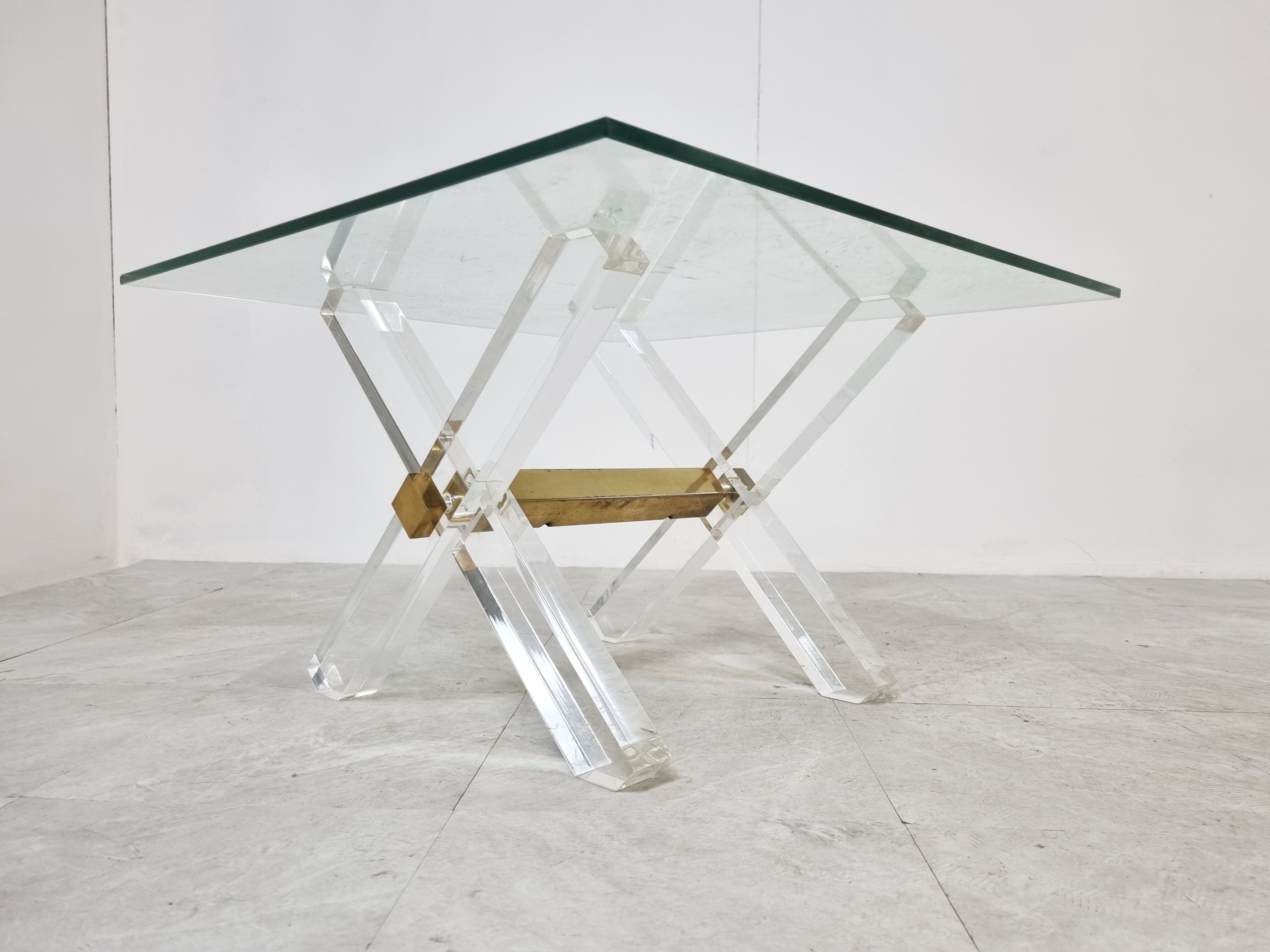 Brass and lucite coffee table, 1970s